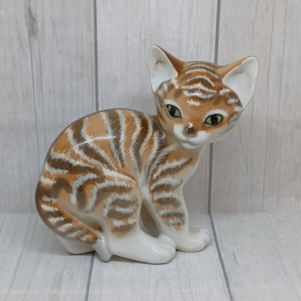 Lomonosov Ginger Tabby Cat Figurine Made in USSR Russia