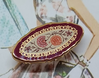 Stratton Lipview with Pink and Purple Flowers in a Deep Pink Border ~ In Original Box As New ~ Vintage  Lipstick Clip (E*)