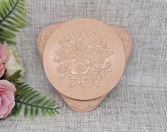 Avon Powder Box ~ Pink with Embossed Roses ~ Compact