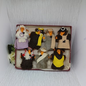The Wombles ~ Zestaw starych, ręcznie robionych pluszowych zabawek ~ Połowa lat 70. XX wieku ~ 7 pluszowych figurek
