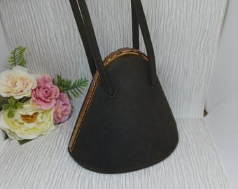 Normandie Black Triangular Box Purse ~ 1930s/1940s Small Prom Bag ~ Art Deco Structured Frame Bag ~ Antique Purse