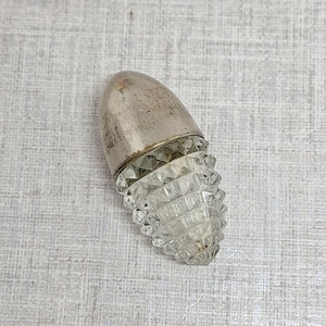 Antique Glass Smelling Salts Bottle ~ Silver or Chrome Plated Lid