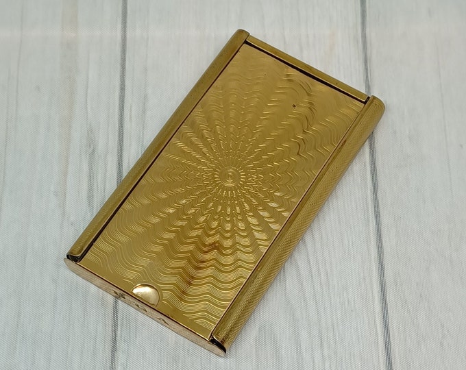 Stratton Hair Brush in Gold Tone Metal With Engraved Wavy Pattern Brush