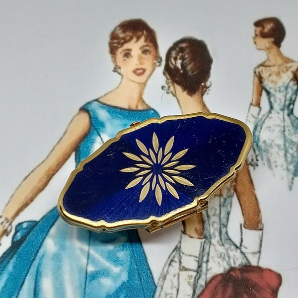 Lipview Lippenstift-Clip & Spiegel in Blau mit goldenem Starburst ~ Vintage