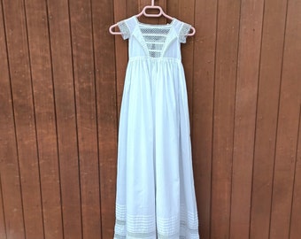 Victorian Baby Gown ~ Antique Baptism Dress ~ Long White Christening Gown with Lace Trim ~ 43" 110cm Long
