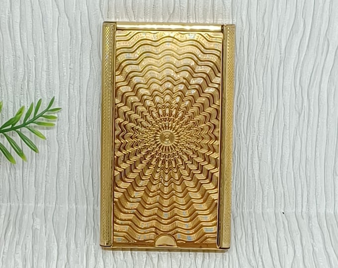 Stratton Hair Brush in Gold Tone Metal With Engraved Wavy Sunburst