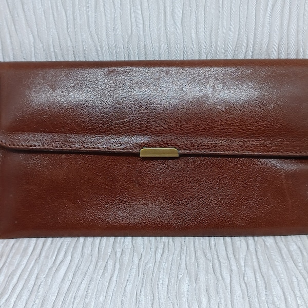 Vintage Woman's Brown Leather Wallet Purse ~ Coins ~ Banknotes