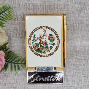Stratton Notecase Notepad and Pen Set in White Enamel with The Indian Tree Design ~ Pocket Notebook