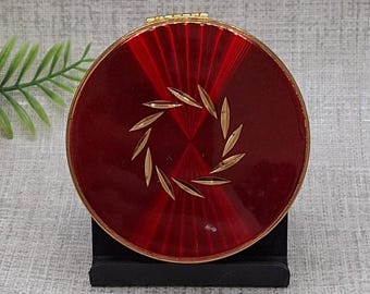 Margaret Rose Compact ~ Red Enamel with Engraved Circle