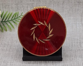 Margaret Rose Compact ~ Rote Emaille mit graviertem Kreis