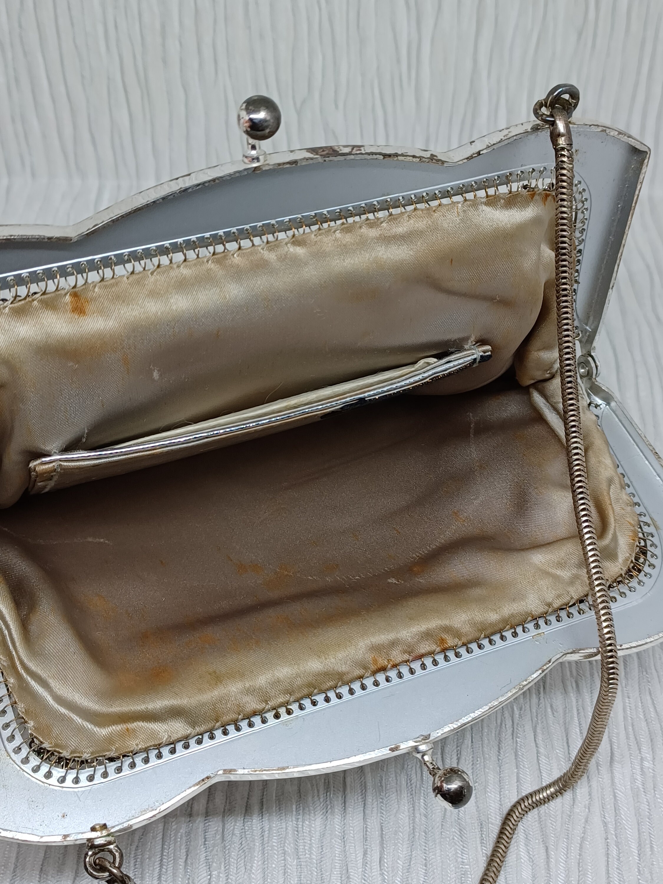 バッグ OROTON Made in West Germany Party Bag Oroton Silver Mesh Bag With Snake Chain Handle ~ Prom