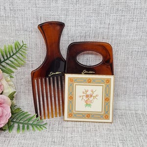 Set de peignes Stratton avec miroir ~ Théière blanche et fleurs de cerisier ~ Dents larges ~ Démêlage ~ Afro ~ Cheveux bouclés permanents