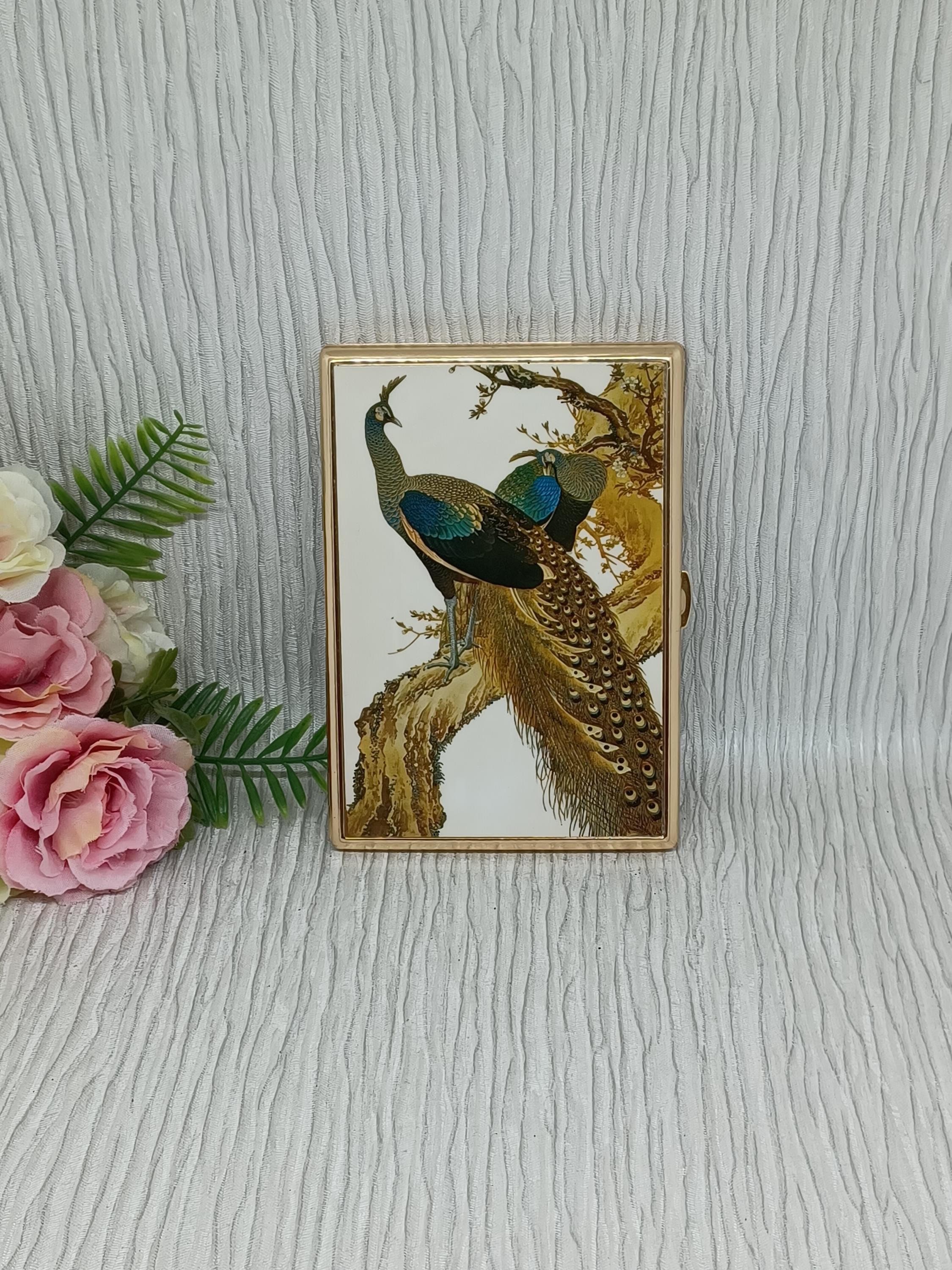flamex cigarette case Vintage Flamex Cigarette Case in White With Peacocks on a Branch ~ Made in  Japan