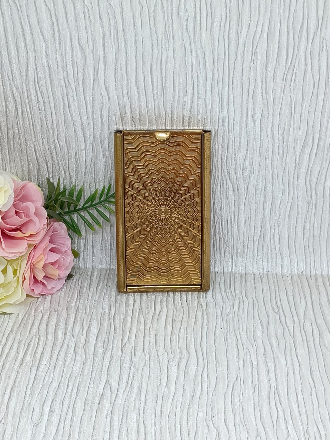 Stratton Hair Brush in Gold Tone Metal With Engraved Wavy Sunburst