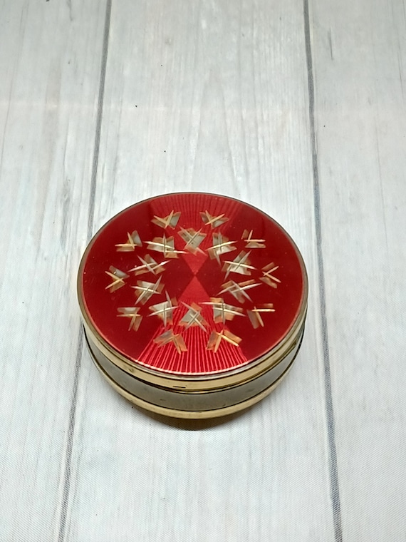 Mid Century Margaret Rose Trinket Box in Gold Tone wi… Gem