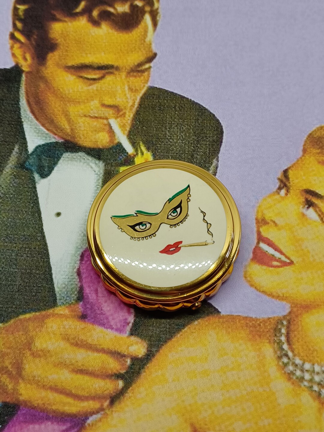 Kigu Pocket Ashtray in White With Ladies Eyes Through a Mask Etsy