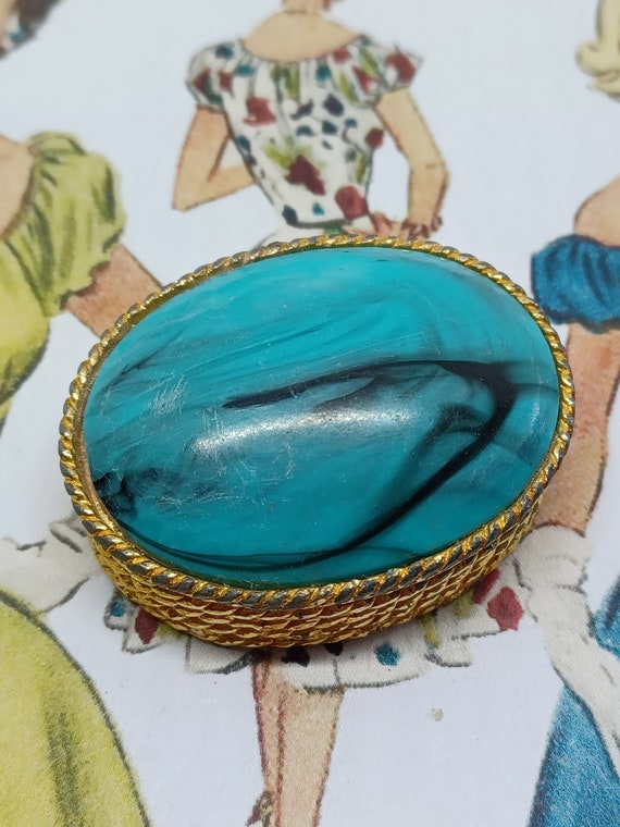 Solid Perfume Compact with Turquoise Blue Marbled… - image 2