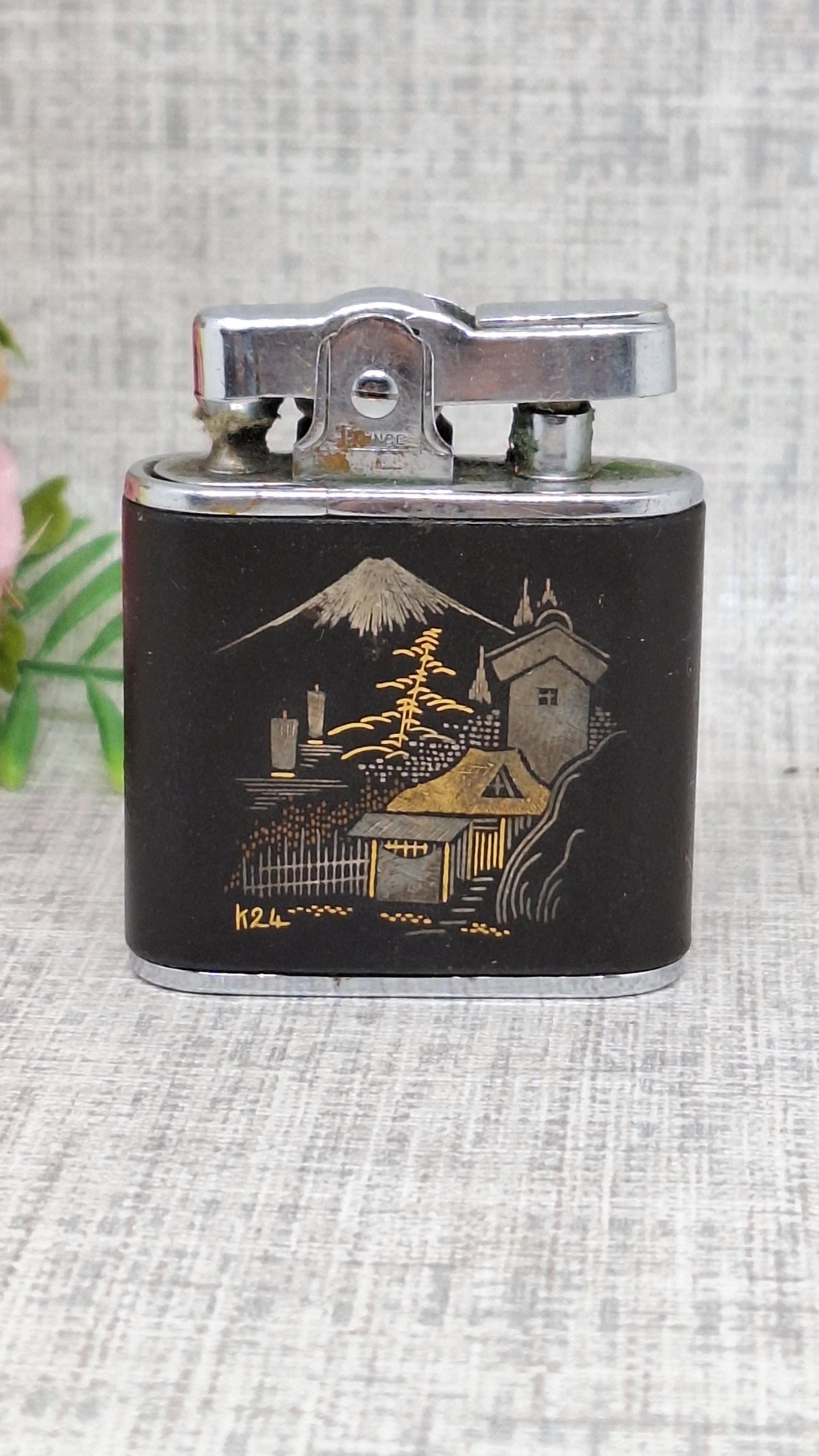 vintage japanese cigarette lighters LIGHTER Fine Japan Silver Gilt Metal Ornate Floral Design 3" Vintage Steampunk Lighter - Old