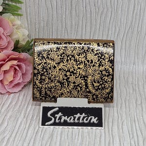 vintage stratton cigarette case Stratton Cigarette Case in Black Enamel With Gold Flowers & Leaves Pattern  ~ From the Party Case ~ Vintage 1950s