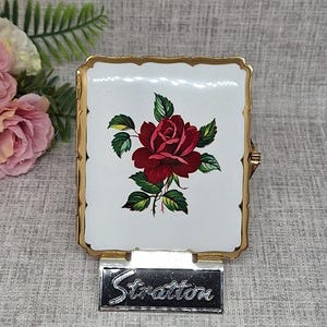 vintage stratton cigarette case Stratton Cigarette Case White Enamel With a Red Rose - Vintage Mid Century Cigarette  Holder ~ 1940/50s