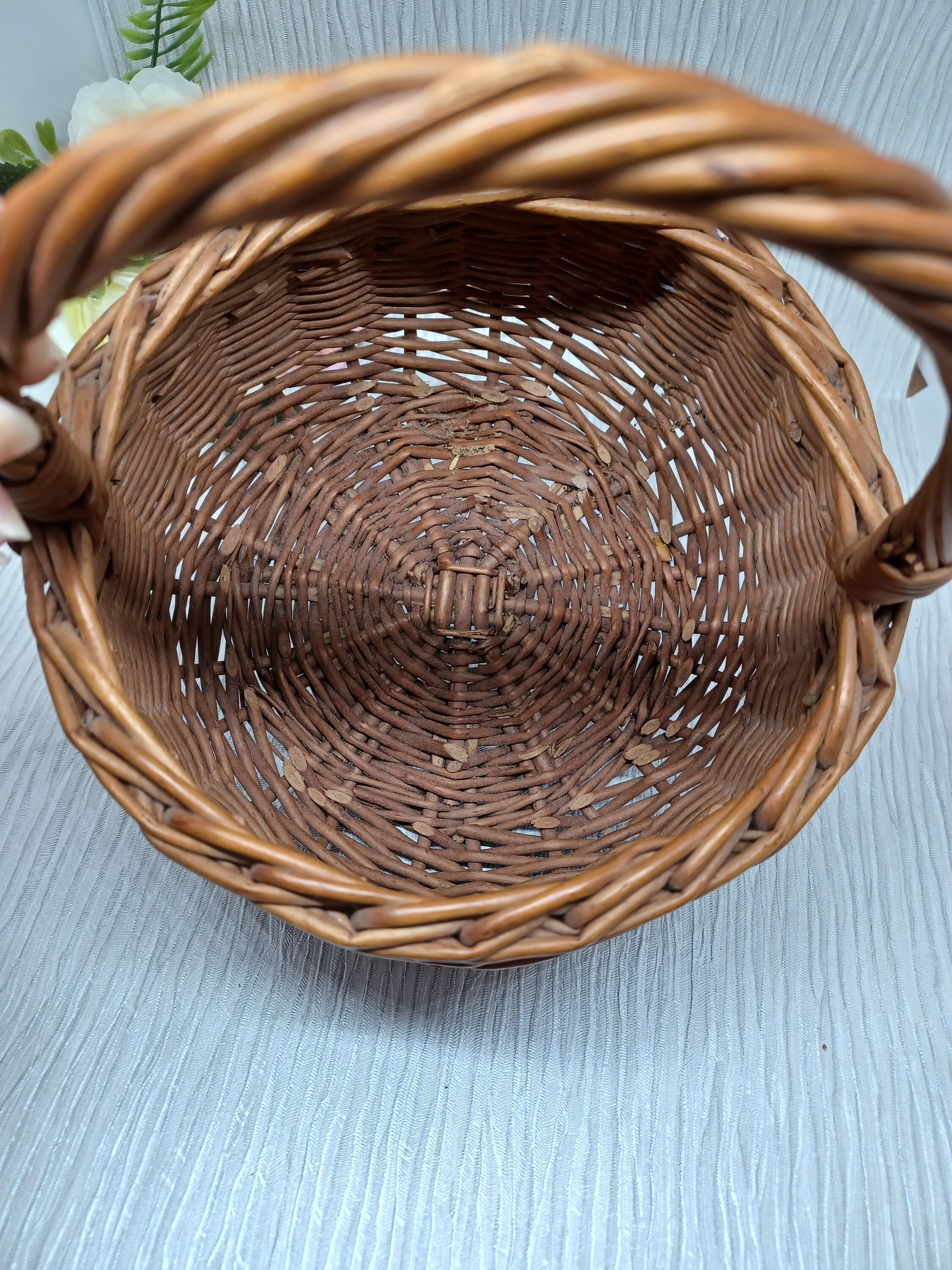 Vintage Small Round Wicker Basket With Handle Shopping Etsy