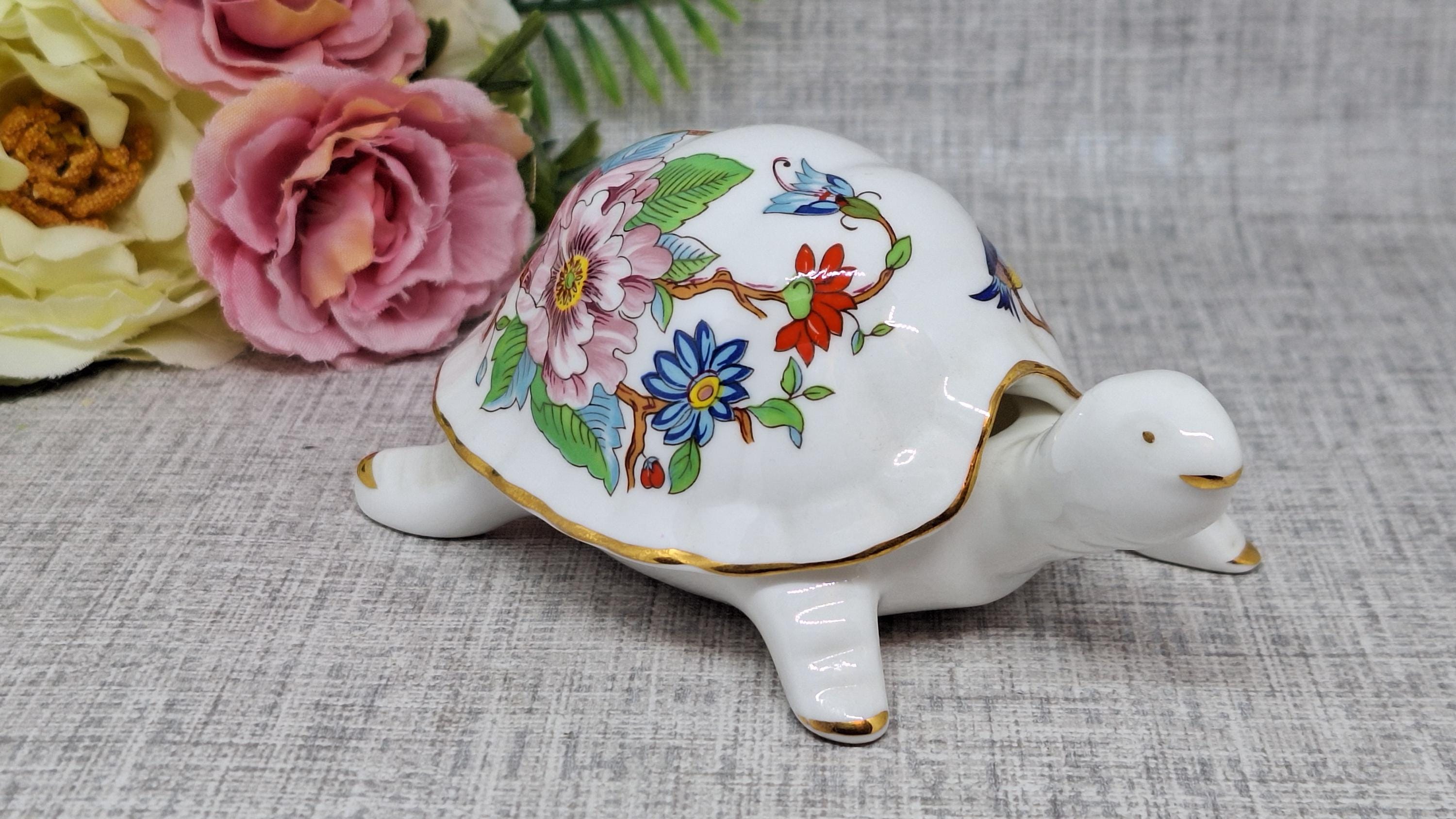 Aynsley Fine Bone China Tortoise Trinket Box With Floral