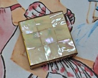 Mascot ASB Pill Box with Mother of Pearl Lid ~ Vintage with Mirror