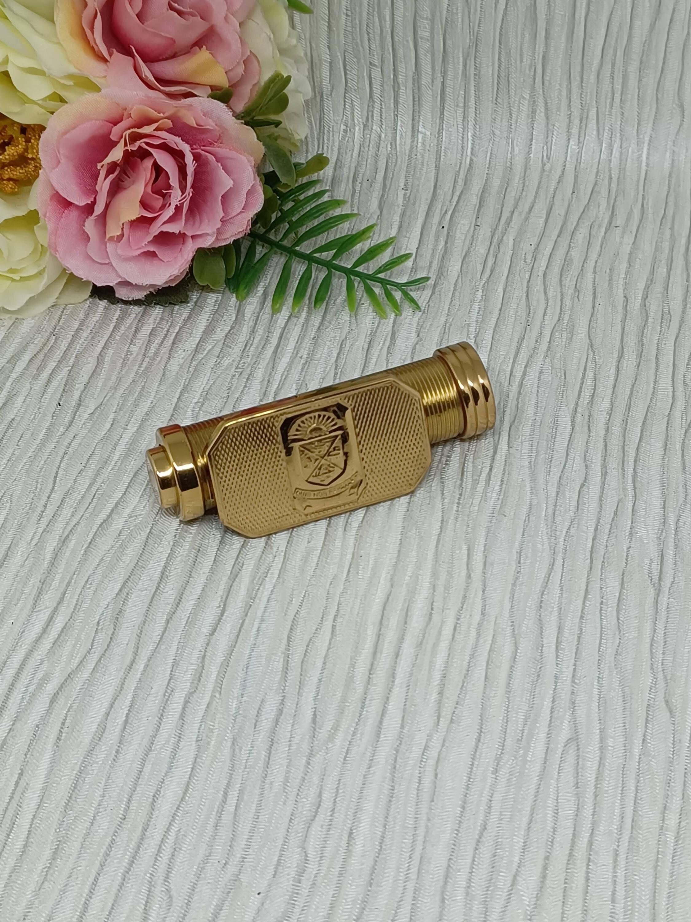 P & O Souvenir Lipstick Case ~ Gold Tone with Pop-up Mirror ~ Orient Line ~ Midcentury