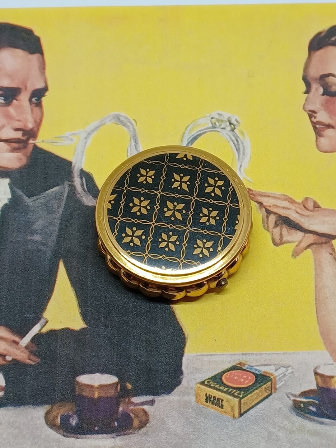 Kigu Pocket Ashtray Black With Gold Pattern Vintage Etsy