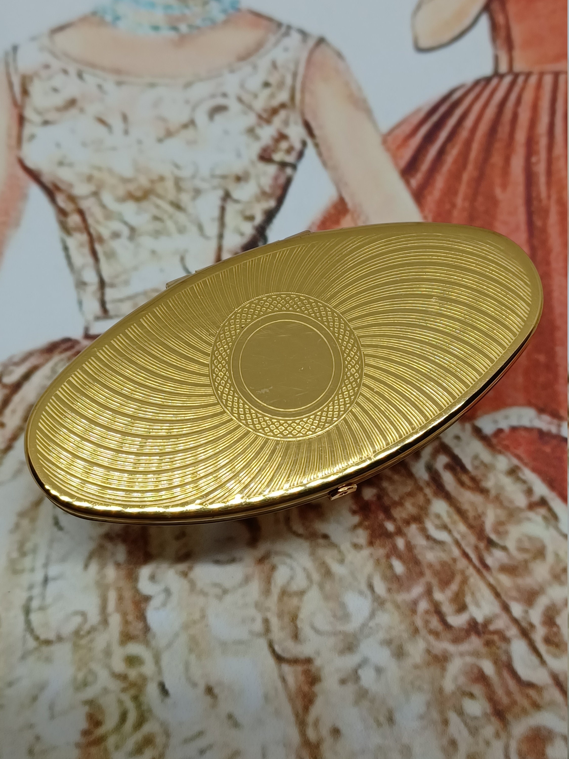 Vintage Avon Lipstick Case Stamped Goldtone Metal Mirror