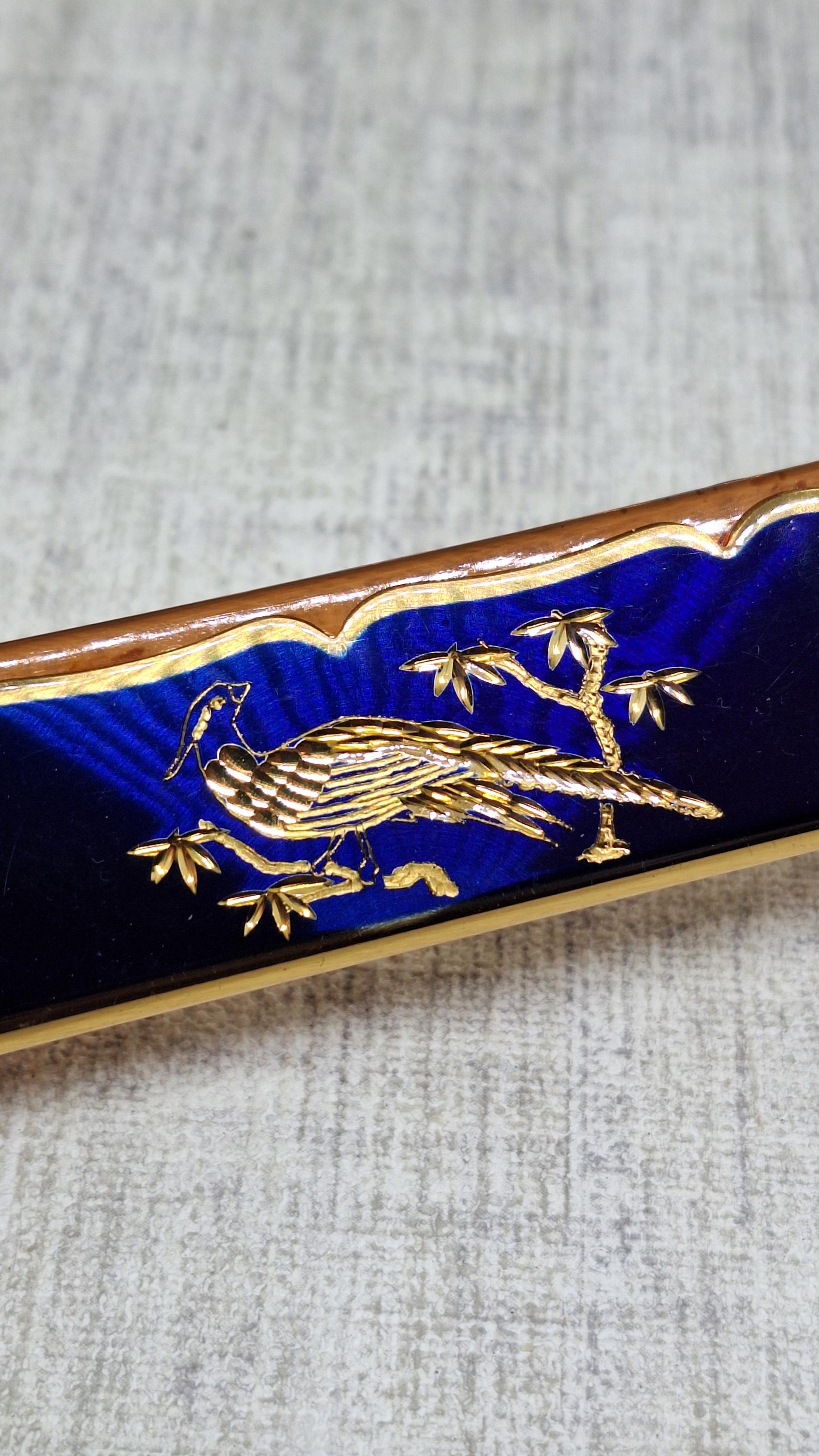 Stratton Comb Stratton Folding Comb ~ Blue Enamel Case With a Gold Tone Peacock Bird ...