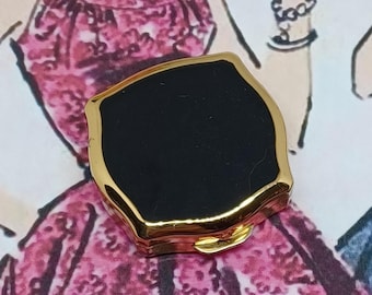 Stratton Pill Box ~ Black Enamel Lid ~ Vintage Mini Box ~ Mid Century 1980s