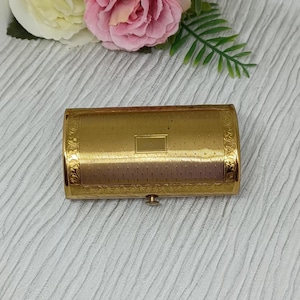 Kigu Cigarette Case ~ Gold Tone with Engine Turned Pattern in a Scroll Work Border & Blank Cartouche ~ Mid Century Lipstick Holder