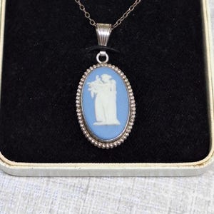 Wedgwood Blue Jasperware Sterling Silver Cameo Pendant Necklace ~ Hope & Anchor ~ In Original Box