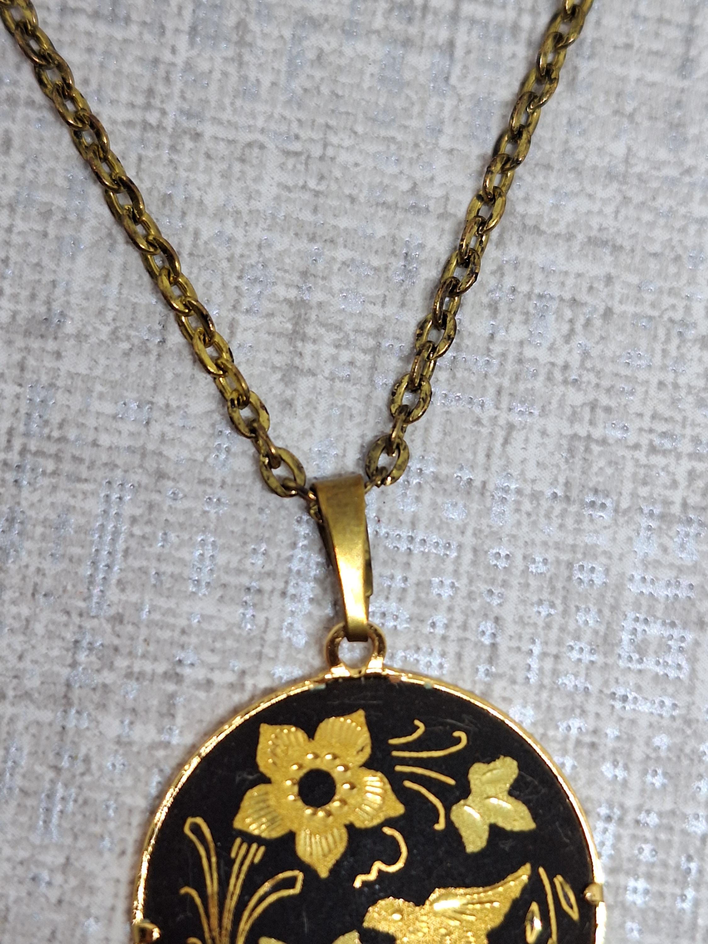 Pendentif Or De Tolède Damascène Vintage Oiseau Fleurs - Occasion Avec Rayures