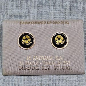Damaszener Ohrstecker mit Gold Blüten ~ Zierliche Kleine Ohrstecker ~ Vintage Schmuck (C61)
