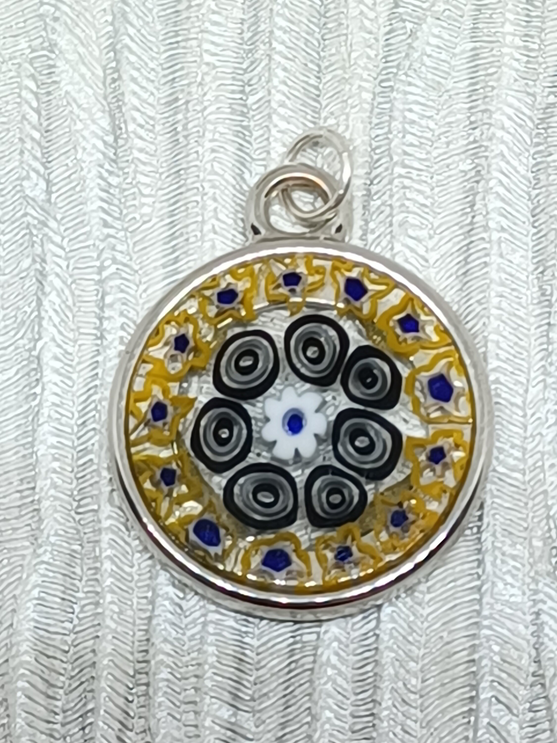 Orive Murano Glass Millefiori Pendant Set in Silver Tone Metal