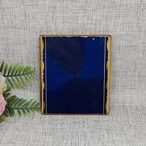 Kigu Cigarette Case in Gold Tone with a Blue Enamel Front ~ Vintage Mid Century