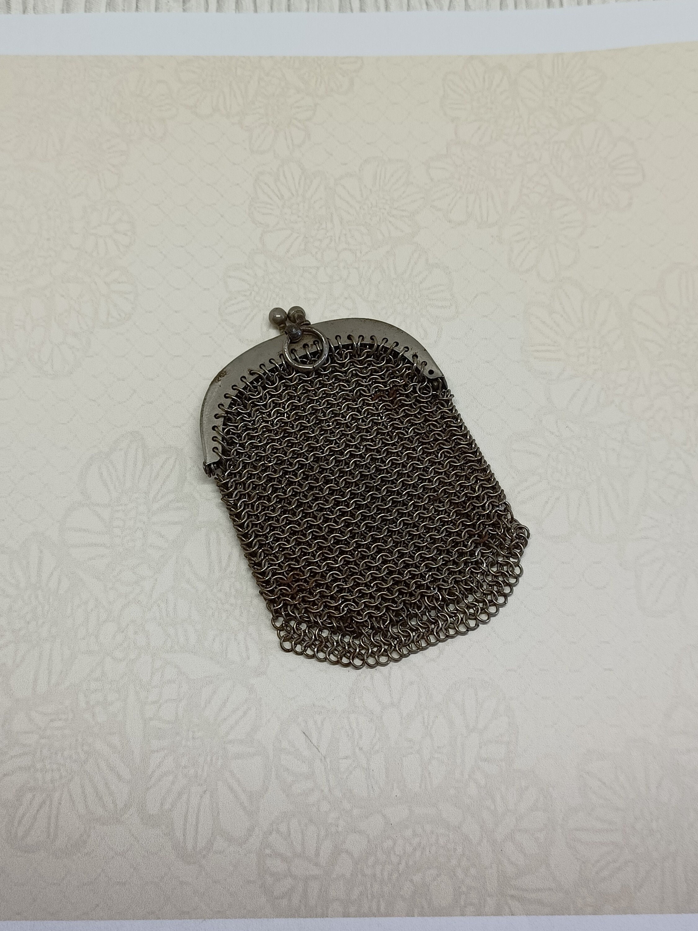 Victorian Chatelaine Coin Purse in Silver Tone Chainmail