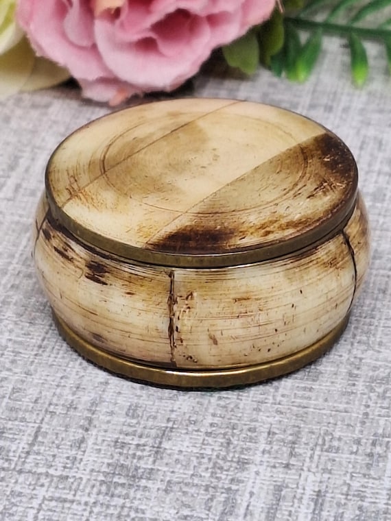 Boîte à Bijoux Ronde En Bois Et Laiton - État Parfait