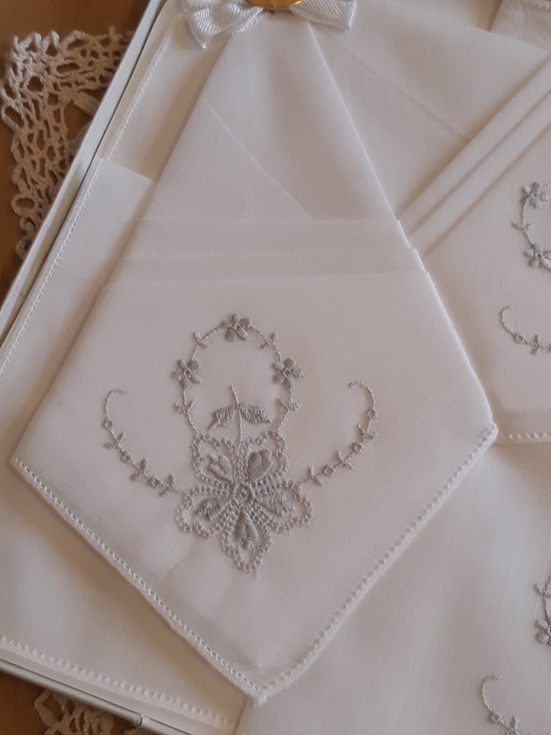 Embroidered Handkerchief Hankie Set in Box Made in Switzerland