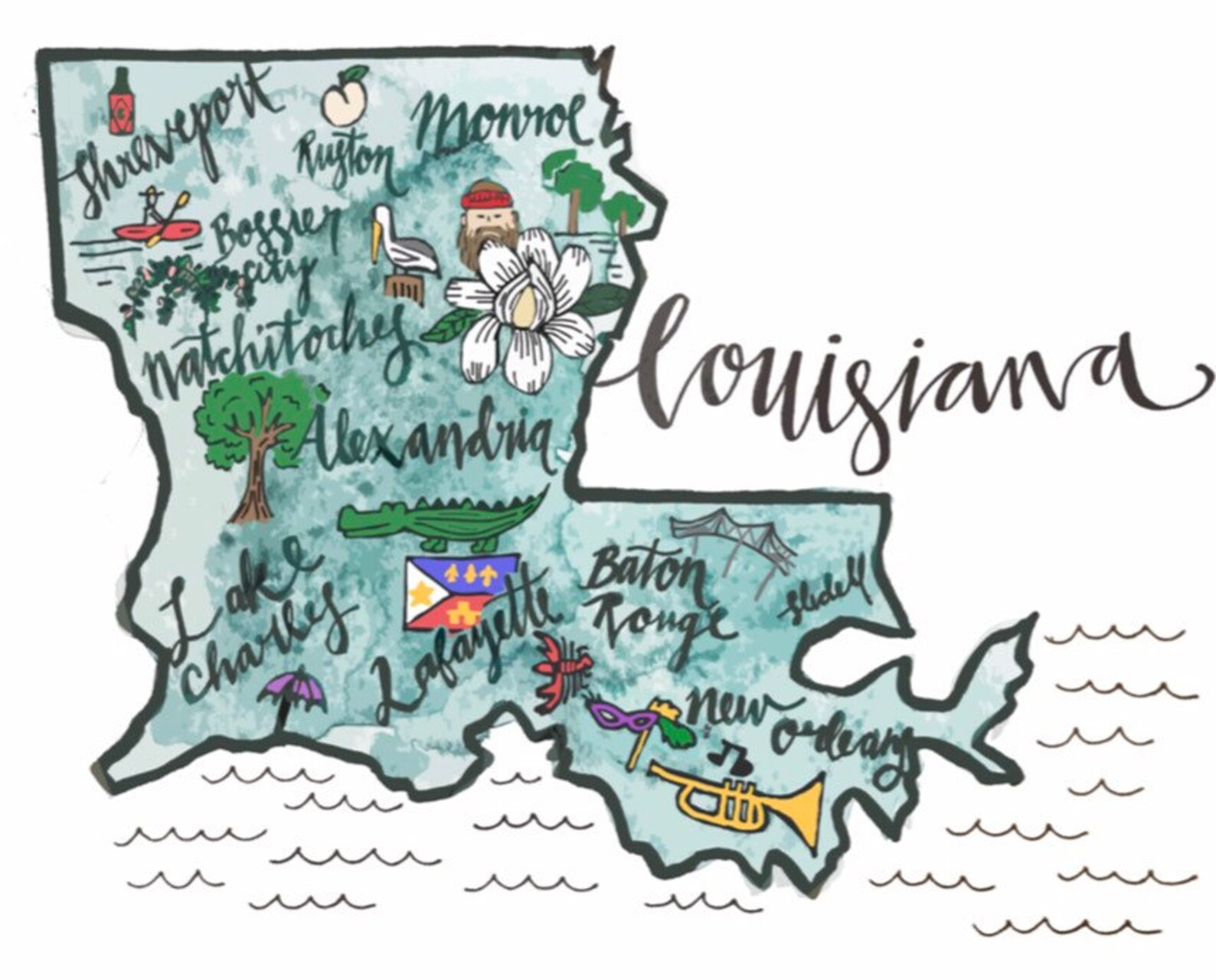 Louisiana State Print Etsy