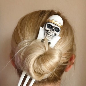 Carved wooden hair fork with Skull | Wood Hair accessories | Hair fork 3 prong | Wooden hair stick | Wooden hair comb | Gift ideas