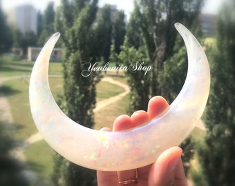 Hair stick, White crescent moon hair fork, lunar resin hair sticks, bun holder, hair barrette, hair accessories, hair chopsticks