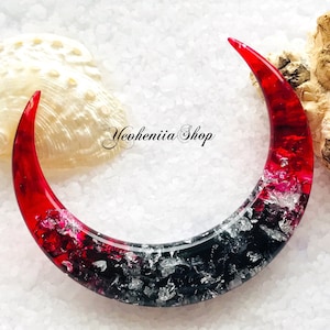 Red crescent moon hair stick with silver foil, lunar resin hair sticks, bun holder, hair barrette, hair accessories, hair chopsticks