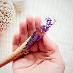 Floral Resin Hair Stick: Purple Flower Wood Hair Pin