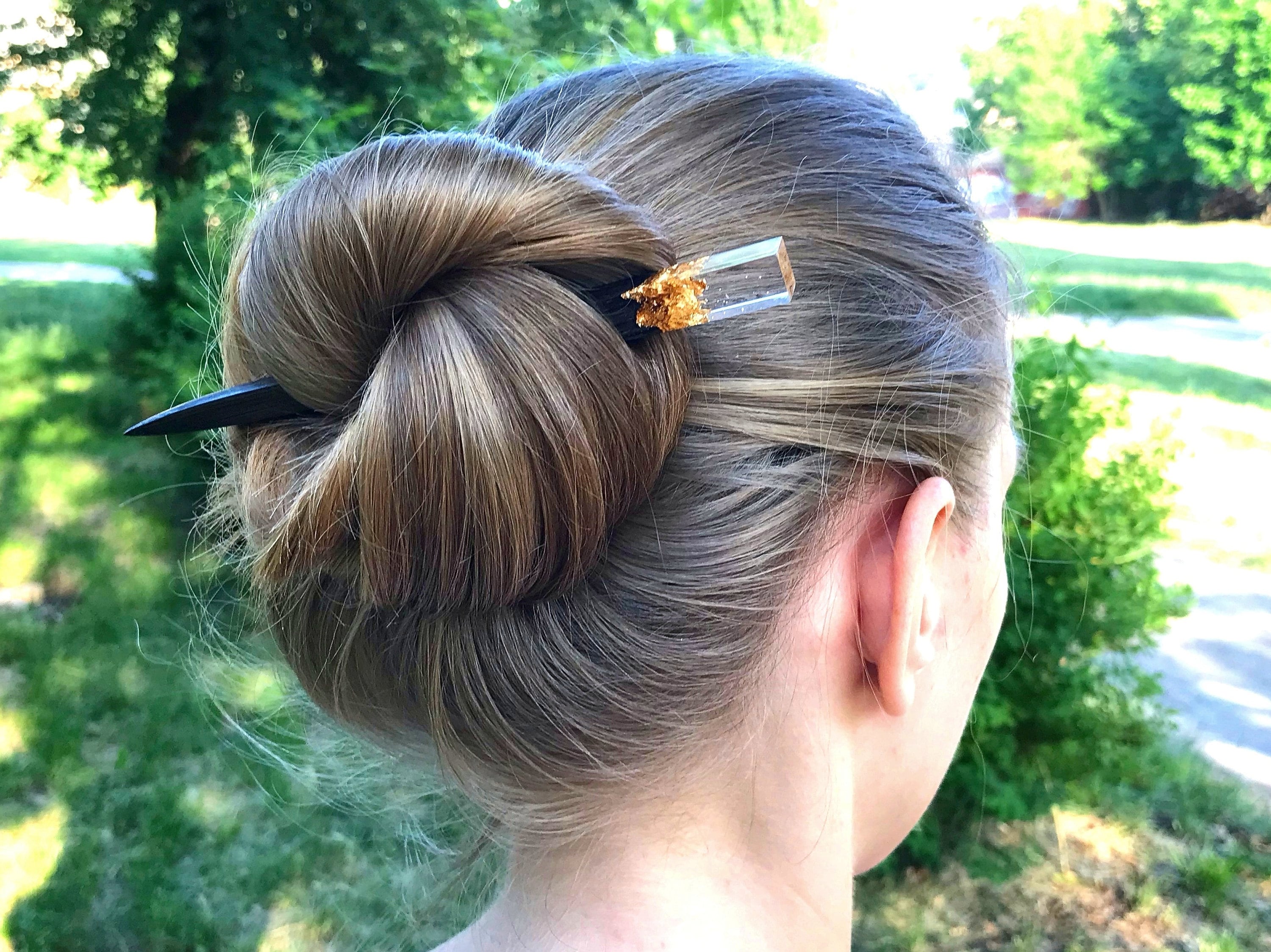 Hair Stick With Gold Leaf Wooden Hair Stick With Resin and - Etsy