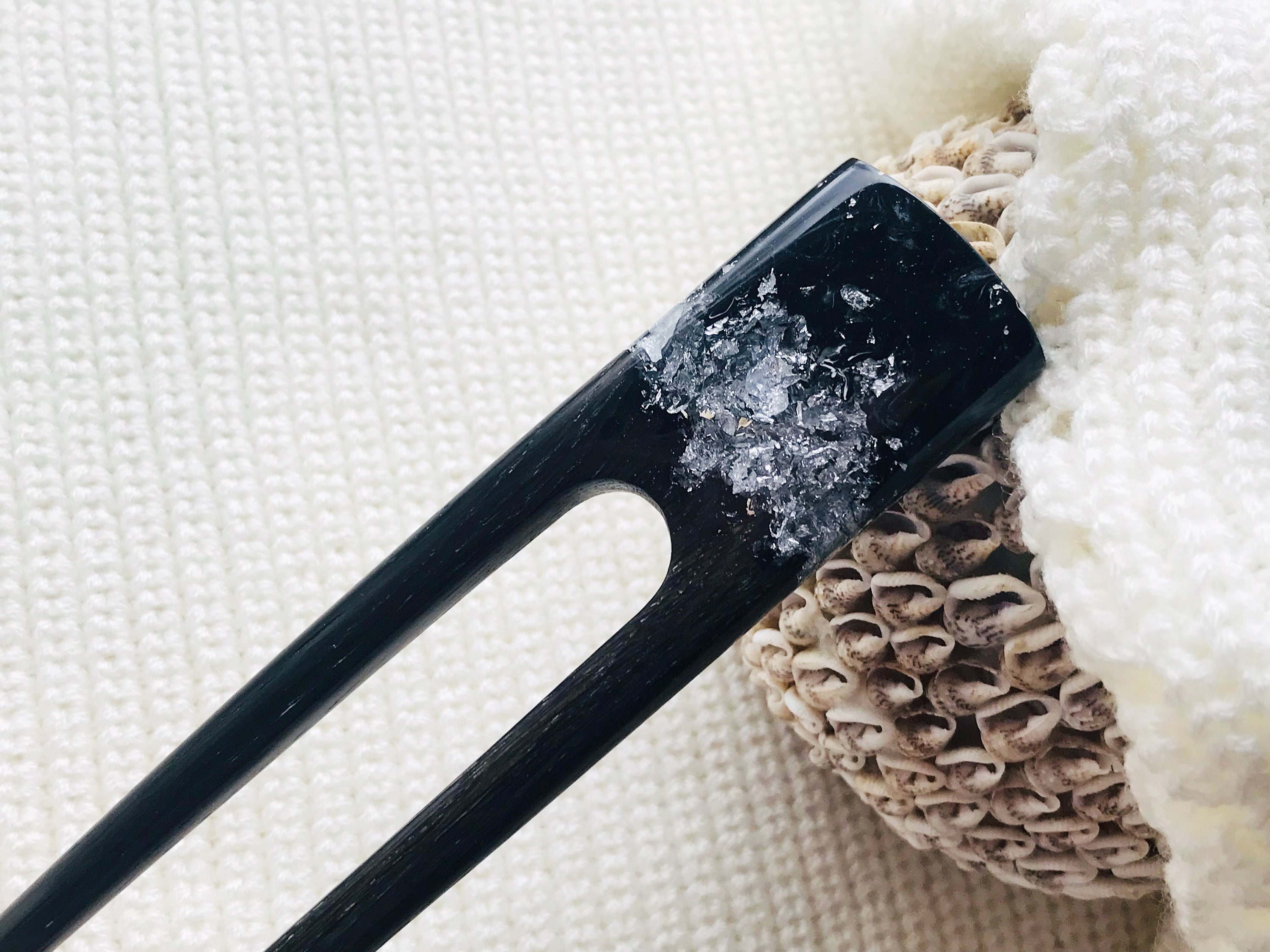 Hair clip | Wooden hair fork with black resin and silver foil | Hair Barrette | Hair Accessories for women | Hair Stick for long hair