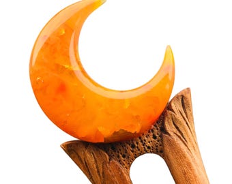 Hair fork Orange Moon, Wooden hair fork, Crescent moon hair stick, Celestial hair stick, Magical moon, Hair barrette, Bun holder