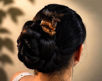 Deer Wooden Hair Fork, Woodland Bun Holder with Elk, Rustic Hair Accessory